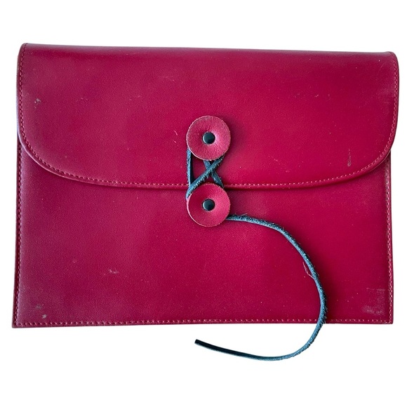 Barnes & Noble Burgundy Leather Document Holder Folio Organizer Clutch 8X6 - Picture 3 of 4